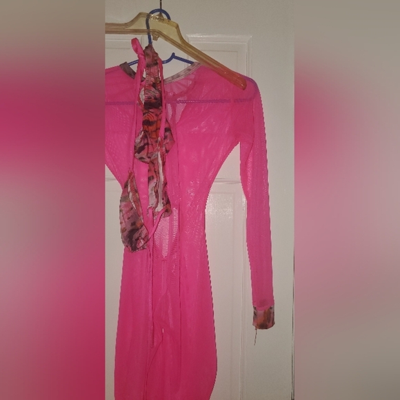 3 pieces Jumpsuit with top and bottom bikini Bartender dancer outfit S hot Pink - Picture 6 of 12